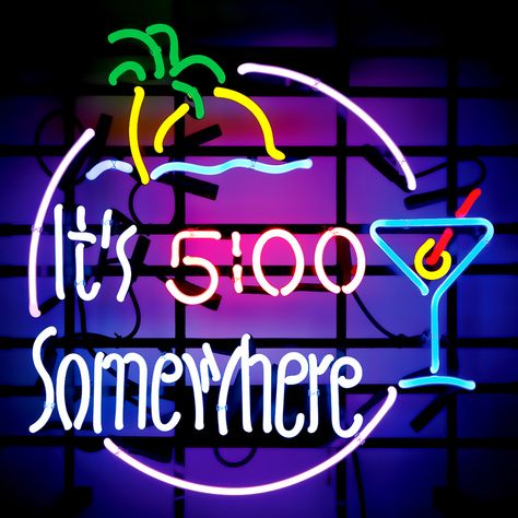 it's 5 o'clock somewhere | Its 5 O Clock Somewhere Neon Sign 5 Oclock Somewhere, 5 Oclock, Neon Bar Signs, Neon Nights, 5 O Clock, Pub Signs, Jimmy Buffett, Man Cave Bar, Home Bar Decor