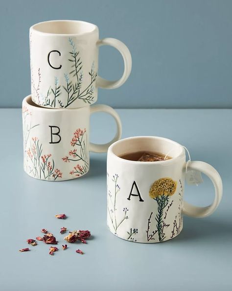 Bedtime Tea, Anthropologie Christmas, Anthropologie Holiday, Monogram Mug, Mug Ideas, Tassen Design, Cute Coffee Mugs, Cute Mug, Botanical Beauty