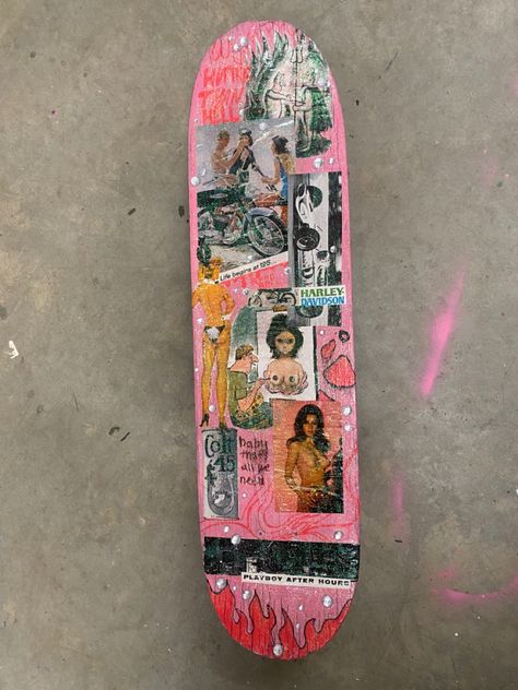 Pink Aesthetic Skateboard, Street Art Skateboard, Painting Ideas On Skateboard, Pink Skateboard Design, Y2k Skateboard Design, Skateboard Deck Art Aesthetic, Skateboard Art Aesthetic, Skate Deck Art Ideas, Decorated Skateboard