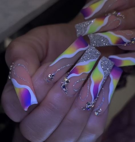 Nails Designs With Glitter, Pigment Nails, Black And Purple Nails, Unicorn Nails Designs, Nail Fashion Trends, Glitter Nail Designs, Stilleto Nails Designs, Neon Acrylic Nails, Animal Tattoo Ideas