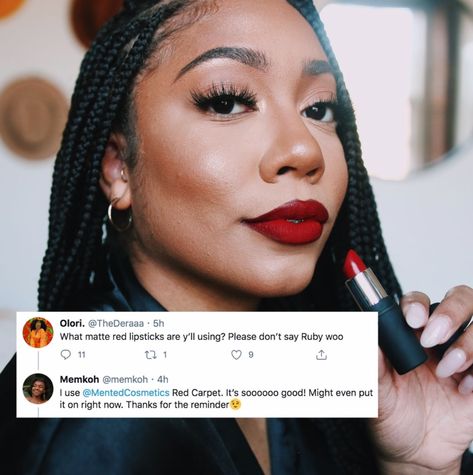 Black Woman Red Lipstick Makeup, Red Ombre Lips Black Women, Simple Red Lip Makeup Look Black Women, Red Lipstick For Black Women, Deep Red Lipstick For Dark Skin, Red Lipstick Brown Skin, Red Lip Brown Skin, Black Woman Red Lipstick, Matte Lipstick Shades For Medium Skin