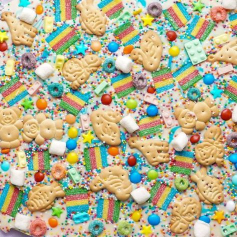 In honor of Parshat Noach we're sharing a super easy rainbow dessert for Shabbat. It requires under 10 ingredients and is a great kid-friendly treat.   You can use whatever colorful candies you like, but don't forget the adorable animal crackers- they're the perfect finishing touch.  ... Rainbow Chocolate, Rainbow Desserts, Rainbow Belts, Rainbow Candy, Chocolate Bark, Animal Crackers, Treat You, Colorful Candy, Chocolate Baking