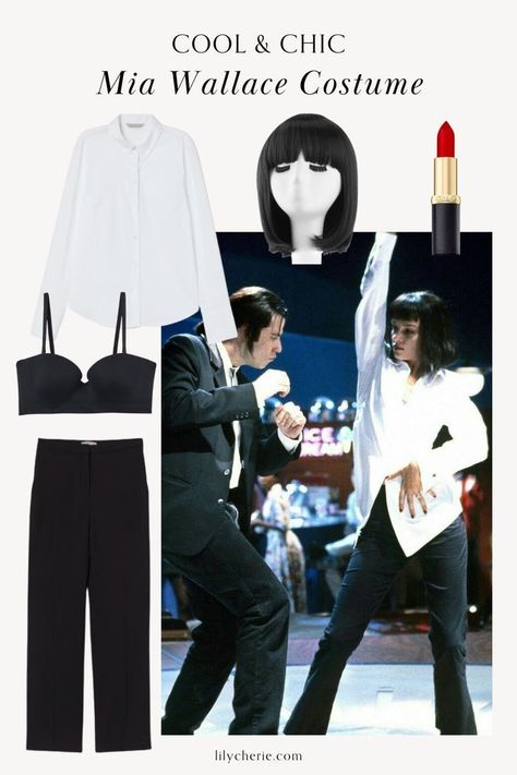 Cute Halloween Costumes From Movies, Sharon Tate Halloween Costume, Tarantino Halloween Costumes, Easy Iconic Halloween Costumes, Pulp Fiction Mia Wallace Costume, Hollywood Costume Ideas For Women, Mia Wallace Outfit, Low Key Halloween Costumes, Film Costume Ideas Women