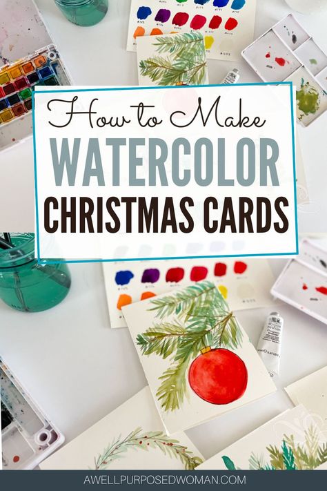 Ideas For Homemade Christmas Cards, Watercolor Santa Christmas Cards, Diy Winter Birthday Cards, How To Make Watercolor Christmas Cards, Paint Your Own Christmas Cards, How To Make Your Own Christmas Cards, How To Make Watercolor Cards, Christmas Watercolor Cards Easy, Watercolor Pencil Christmas Cards