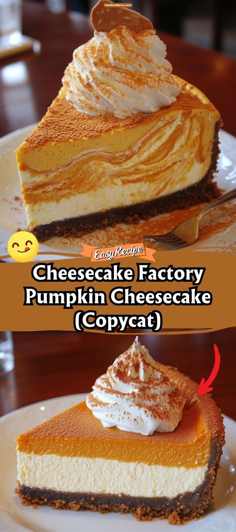 Indulge in the creamy, spiced luxury of Cheesecake Factory Pumpkin Cheesecake at home. This dessert combines the richness of traditional cheesecake with the comforting flavors of pumpkin and a hint of cinnamon, all on a graham cracker crust. Perfect for autumn celebrations or a decadent treat. #PumpkinCheesecake #AutumnDesserts #CheesecakeFactoryClone Natasha’s Kitchen Pumpkin Cheesecake, Paula Dean Pumpkin Cheesecake, Pumpkin Cheesecake Pecan Crust, Pumpkin Cheesecake Olive Garden, Pumpkin Cheesecake With Pecan Crust, Pumpkin Cheesecake Pudding Dessert, Easy Pumpkin Swirl Cheesecake, Pumpkin Ricotta Cheesecake, Baked Pumpkin Cheesecake Recipe