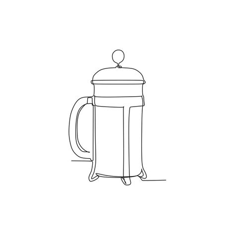 French Press Drawing, French Press Tattoo, French Press Illustration, Art 2023, French Press Coffee Maker, Drawing Vector, Cafe Art, French Press Coffee, One Line Drawing