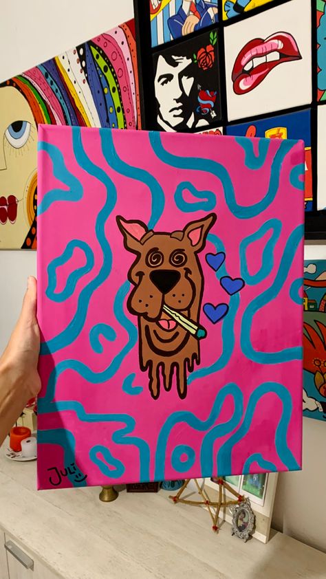 Scooby Doo Art, Pink Canvas Art, Disney Canvas Art, Disney Canvas, Trippy Painting, Canvas Art Projects, Cute Canvas Paintings, Canvas Drawings, Easy Canvas Art