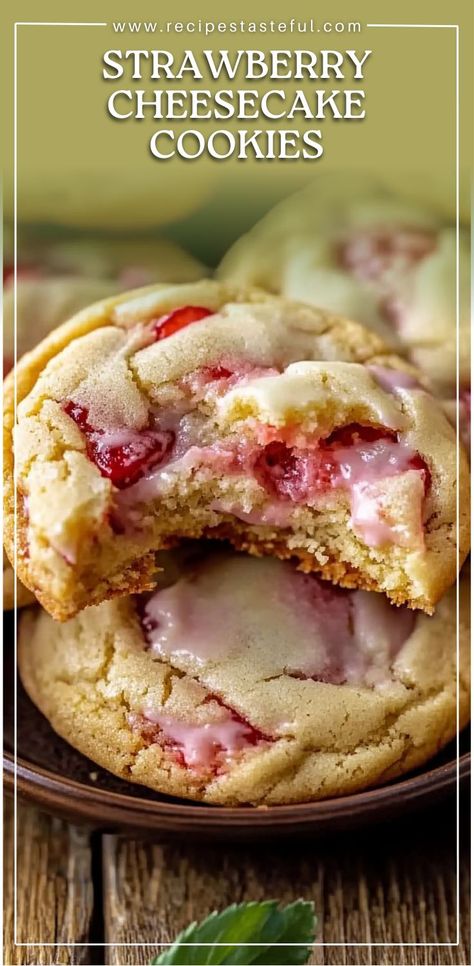 These Irresistible Strawberry Cheesecake Cookies are soft and chewy with a creamy cheesecake center. Bursting with sweet strawberry flavor, they’re the perfect dessert for any occasion. The combination of a strawberry cake mix and a rich cheesecake filling creates a delicious treat everyone will love. Strawberry Cheesecake Crunch Cookies, Subway Strawberry Cheesecake Cookies, Recipes With Strawberry Preserves, Cherry Cheesecake Cookie Cups, Strawberry Box Cake Cookies, Easy Strawberry Cheesecake Cookies, Strawberry Jello Cookies, Strawberry Preserves Desserts, Cookie Recipes Strawberry