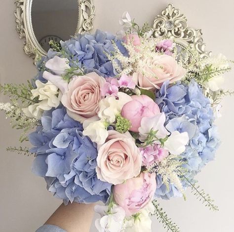 Bouquet Prom Flowers Bouquet, Pastel Bouquet, Blue Wedding Flowers, Prom Flowers, Bride Magazine, Pastel Wedding, Bride Bouquets, Bridal Flowers, Flower Bouquet Wedding