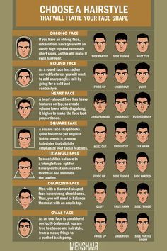 Face Shapes Determination Guide With Styling Ideas | Menshaircuts.com Type 2 Hairstyles Men, Round Face Man Hairstyle, Mens Face Shape Hairstyles, Comb Over Mens Haircut, Round Head Mens Haircut, Men Face Shape Hairstyles, Square Face Beard Style, Hairstyles And Face Shape, Type Of Haircut Men