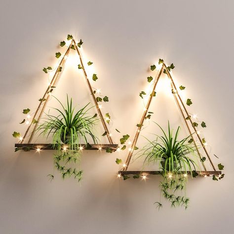 Amazon.com: RICHER HOUSE Artificial Ivy LED-Strip Wall Hanging Shelves Set of 2, Macrame Shelf for Bedroom Bathroom Living Room Kitchen, Wood Hanging Plant Shelves for Wall Décor : Home & Kitchen Artificial Ivy Wall, Float Shelf, Ivy Wall, Macrame Shelf, Stripped Wall, Books Decor, Triangle Shelf, Wooden Floating Shelves, Faux Leaf