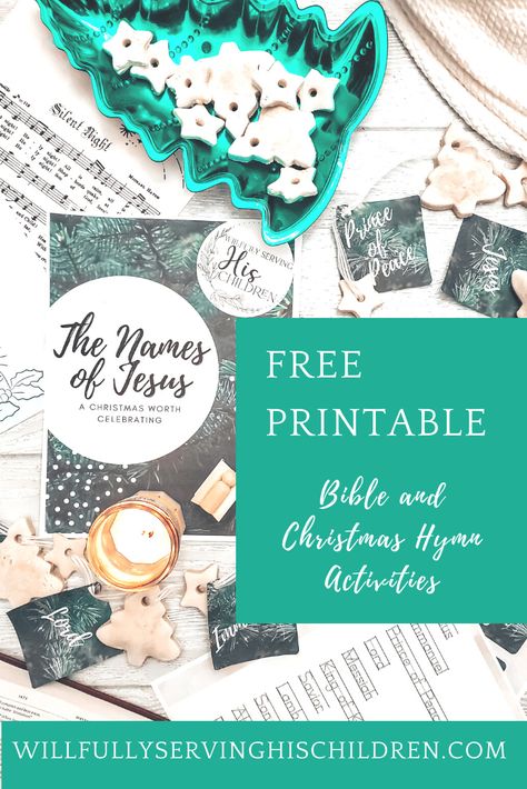 FREE printable for kids. This study is full of Christmas hymns, hymn and names of Jesus copywork, coloring sheets, the names of Jesus banner, and a salt dough ornament recipe. I pray this study is a blessing in your home and homeschool. Please enjoy! Names Of Jesus Advent Free Printable, Christmas Bible Lessons For Kids, Names Of Jesus Printable, Kids Bible Activities, Wild Schooling, Christmas Bible Study, Ornament Recipe, The Names Of Jesus, Christmas Homeschool