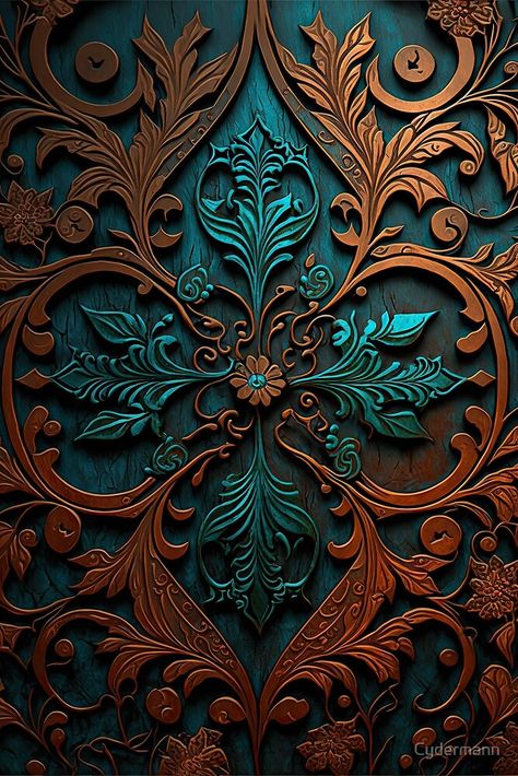 "Copper damask pattern" by Cydermann | Redbubble Fantasy Pattern, Teal Pattern, Art Deco Paintings, Amoled Wallpapers, Motif Art Deco, Saint Petersburg Russia, Lovely Flowers Wallpaper, Damask Wallpaper, Damask Print