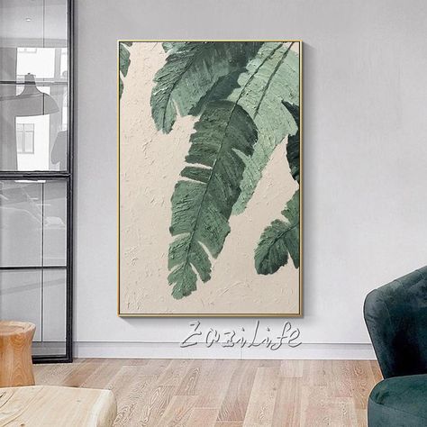 Smarter Shopping, Better Living! Aliexpress.com Green Leaf Painting, Leaf Painting Acrylic, Eco Decor, Leaf Painting, Texture Painting On Canvas, Tropical Green, Realism Painting, Tableau Art, Textured Painting