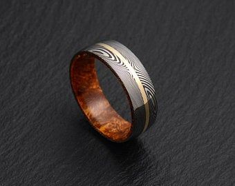 Custom Unique Stainless Damascus Steel by BLDamascusDesigns Wood Wedding Ring Mens, Aventurine Ring, Wedding Band Engagement Ring, Damascus Ring, Damascus Steel Ring, Commitment Rings, Wood Wedding Ring, Black Tungsten Rings, Handcrafted Rings