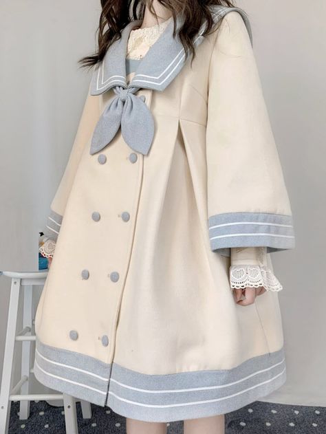 Sailor Jacket, Sweet Outfits, Gaun Abad Pertengahan, Sweet Milk, Milk Candy, Patchwork Coat, Sweet Clothes, Trench Coat Style, Sailor Fashion