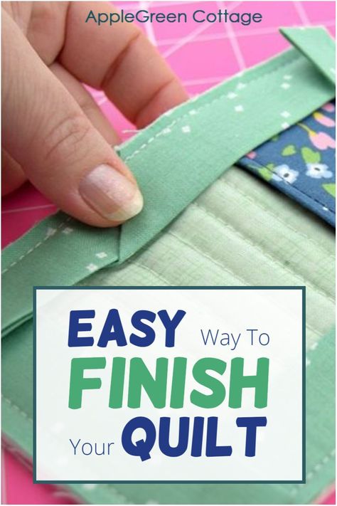 See how to finish binding on a quilt - the easy way! This sewing hack shows you how to finish quilt binding without measuring. It's a good sewing hack to know if you want a quick binding finish. Must-see quilt binding trick! How To Machine Bind A Quilt, How To Mitre Corners On Quilt Binding, How To Sew Quilt Binding, Easy Way To Bind A Quilt, How To Sew On Quilt Binding, Sew Binding On Quilt, How To Finish Quilt Binding, Finish Quilt Binding, Quilt Binding Widths