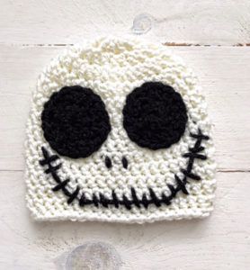 Free skeleton hat crochet pattern! Inspired by the character Jack Skellington from the movie The Nightmare Before Christmas. Pattern is for all sizes and is quick and easy to make. Enjoy! Crochet Halloween Hat, Skeleton Hat, Easy Crochet Hat Patterns, Crochet Beanie Pattern Free, Crochet Christmas Hats, Crochet Skull, Easy Crochet Hat, Hat Patterns Free, Crochet Patterns Free Beginner