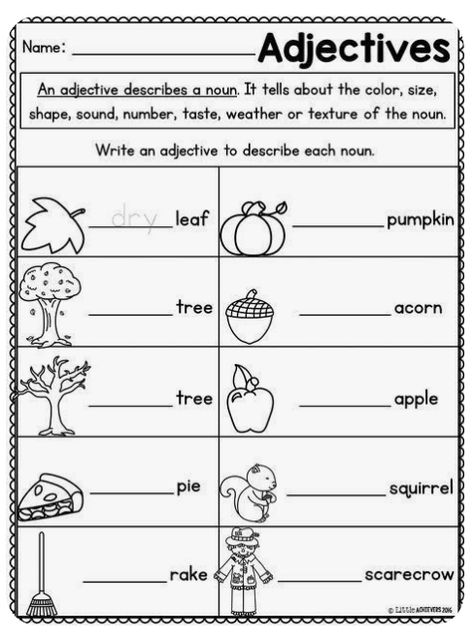 Writing Adjectives, 3rd Grade Writing Prompts, Teaching Adjectives, Fall Worksheets, Adjective Worksheet, First Grade Math Worksheets, Describing Words, 4th Grade Math Worksheets, 3rd Grade Writing