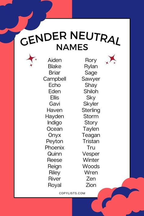 a list of gender neutral names on a blue and red background Cute Roblox User Names, Neutral Names, Names With Nicknames, Best Character Names, Gender Neutral Names, Name Suggestions, Pretty Names, Name Inspiration