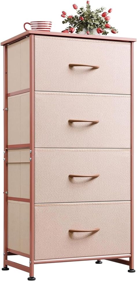 Limited time deal $44.99 (25% Off)(List Price: $59.99) WLIVE Dresser with 4 Drawers, Storage Tower, Organizer Unit, Fabric Dresser for Bedroom, Hallway, Entryway, Closets, Sturdy Steel Frame, Wood Top, Easy Pull Handle, Pink and Rose Gold Rose Gold Fabric, Dresser In Closet, Entryway Closet, Fabric Clothes, Bedroom Pink, Fabric Dresser, Dresser For Bedroom, Closet Drawers, Teen Girl Bedroom