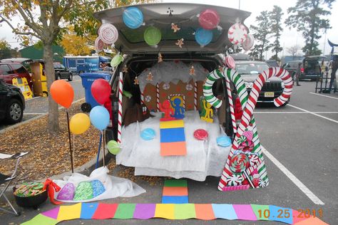 Candy Land Trunk or Treat Idea I did last year. Candy Land Trunk Or Treat, Halloween Car Decorations, Trunk Or Treat Ideas, Christian Halloween, Harvest Fest, Hansel And Gretel, Candy Land Theme, Treat Ideas, Halloween 2015