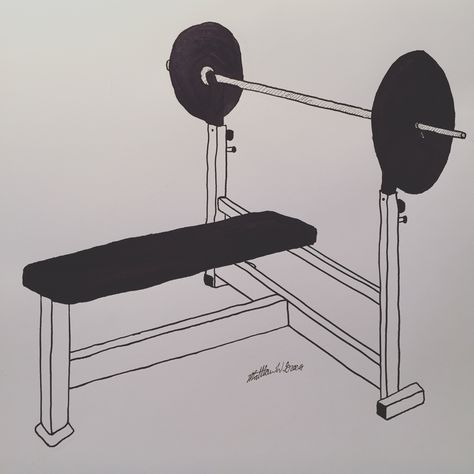 Feeling pretty sore today, but it’s because I had a great workout yesterday. On the path to getting in shape once and for all. #build #inktober #inktober2019 #barbell #benchpress #fitness #strength #draw #drawing #ink #pencil #art Barbell Drawing, Bench Drawing, Gym Icon, Bench Workout, Weight Benches, Bench Press, Icon Set, Ink Drawing, Bench