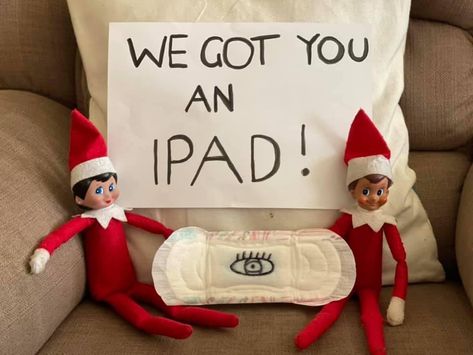 Elf On The Shelf In Refrigerator, Ipad Elf On The Shelf, Elf On The Shelf Doing Bad Things, Elf On The Shelf Cool Ideas, Elf’s Back Ideas, Elf On The Shelf Ideas Strip Club, Elf On The Shelf Eye Pad, Easy Elf Ideas For Older Kids, Funny Elf On The Shelf For Toddlers