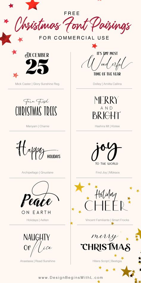 Free Christmas Font Pairings For Commercial Use Font Pairing Free Dafont, Duo Fonts Free, Joy Font Hand Lettering, Christmas Fonts For Cricut, Christmas Font Combinations, Font Pairs Free, Dafont Pairings, Christmas Card Fonts, Canva Fonts For Christmas