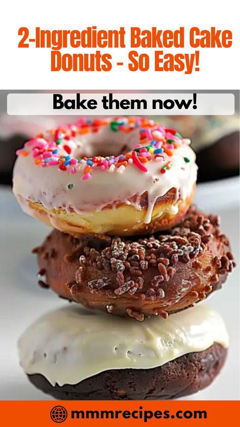 Can you believe it? These 2-Ingredient Baked Cake Donuts are incredibly easy and delicious! Perfect for a quick treat or breakfast, they’re too good to be true. Save this recipe and enjoy homemade donuts with minimal effort! 2 Ingredient Baked Donut Recipe, Box Cake Mix Donuts Baked, 2 Ingredient Donut Holes, 3 Ingredient Donut Recipe, Cake Mix Donuts Baked, Baked Cake Mix Donut Recipe, Baked Donuts With Donut Pan, Donut Pan Recipe, Cake Mix Donuts Recipe