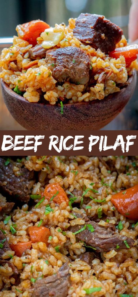 Instant Pot Beef Rice Pilaf or Plov is a hearty one-pot meal that’s easy to make and super delicious. The rice is well infused with the flavor of beef and spices and makes the best rice you will ever have! One Pot Rice Meals, The Best Rice, Best Rice, Beef Rice, Rice Side Dishes, Vegetable Rice, Rice Pilaf, Beef And Rice, Instant Pot Dinner Recipes