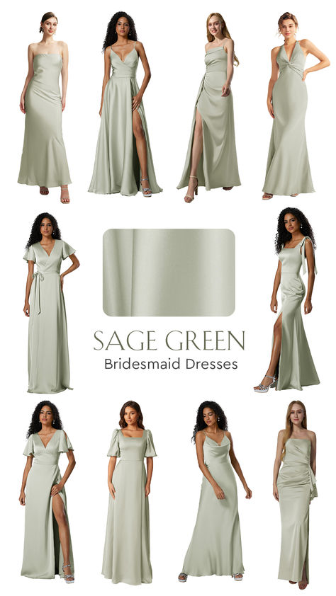 Green bridesmaid dresses starting at $79, with free customization! Elegant and perfect for any wedding. Shop now and let your bridesmaids shine! 💗 Dusty Green Bridesmaid Dresses, Sage Green Satin Bridesmaid Dresses, Moss Green Bridesmaid Dresses, Bridesmaid Dresses Sage Green, Green Satin Bridesmaid, Sage Green Bridesmaids, Dusty Sage Bridesmaid Dresses, Sage Green Dresses, Green Satin Bridesmaid Dresses