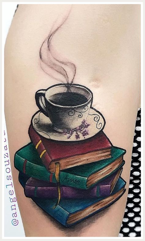 Coffee Tattoo - It is over. You don't have to hunt for it anymore. Just get it from here by clicking on the link. Book Tattoo Ideas Quotes, Tattoo Ideas Quotes, Writer Tattoo, Book Tattoo Ideas, Tea Tattoo, Teacup Tattoo, Bookish Tattoos, Cup Tattoo, Coffee Tattoo