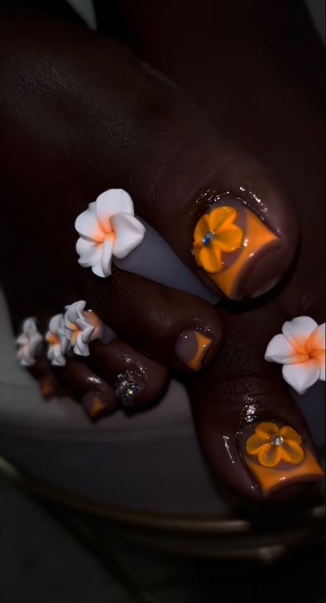 Orange Acrylic Toes, Orange Toe Nails, Glitter Toe Nails, Pink Tip Nails, Birthday Nail, Gel Toe Nails, Acrylic Toe Nails, Acrylic Toes, Toe Nail Color