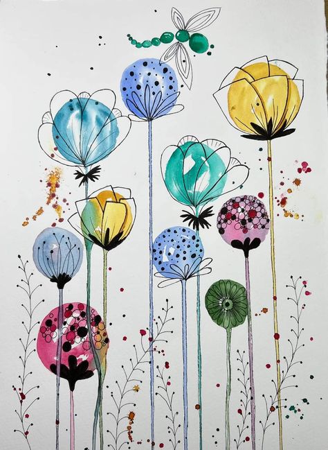 Doodle Art Flowers Watercolour, Watercolour Doodles, Watercolor Doodles, Watercolor Doodle, Modern Watercolor Art, Doodle Art Flowers, Diy Watercolor Painting, Abstract Watercolor Art, Watercolor Paintings Easy