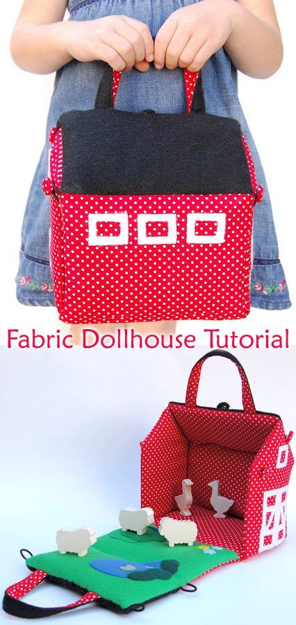 Fabric Dollhouse Bag FREE Sewing Tutorial | Sewing 4 Free Fabric Toys Diy, Dollhouse Purse, Bag Free Sewing Pattern, Fabric Dollhouse, Felt Doll House, Travel Dollhouse, Fabric Doll House, Toy Barn, Dollhouse Tutorials