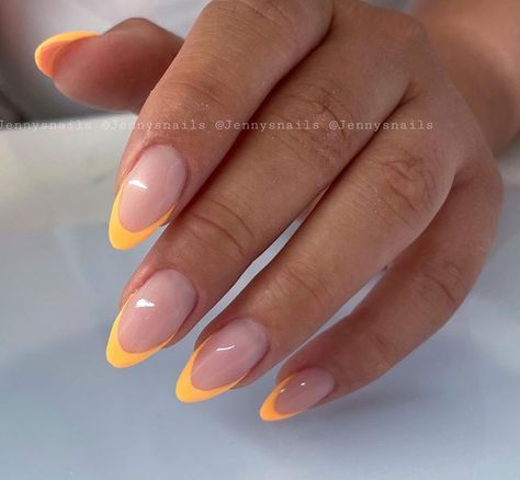 French Tip Nail Colors, Bright French Tip Nails, Orange French Tip, Simple Toe Nails, Cruise Nails, Bright Nail Art, Square Nail Designs, Subtle Nails, Summery Nails