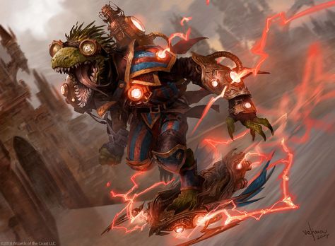 Kobold Artificer, Izzet League, Ravnica City, Dnd Dragonborn, Bored Games, Mtg Art, Dungeons And Dragons Characters, Fantasy Setting, Fantasy Warrior