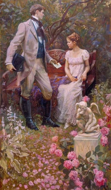 Image about love in Spring by 𝒦𝓇𝒾𝓈𝓉𝒾𝓃𝒶 ℛ𝑜𝓂𝒶𝓃𝑜𝓋𝒶 Romance Arte, Era Victoria, Art Amour, Victorian Paintings, Romantic Paintings, Rennaissance Art, Romance Stories, Romance Art, Classic Paintings