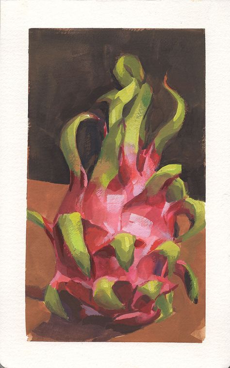 Sergio Lopez, Dragonfruit. 4x7 inches. Gouache Wild Shape, New Sketchbook, Oil Painting Tips, Art Alevel, Creating Artwork, Gouache Art, Watercolor Sketchbook, Galaxy Painting, Fruit Painting