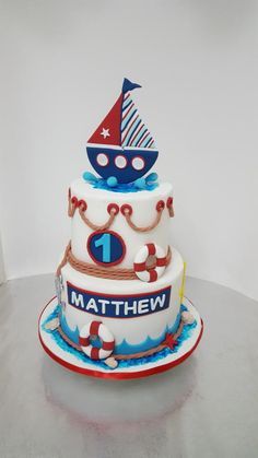 Sailor cake  by Tascha's Cakes Titanic Cake, Nautical Birthday Cakes, Sailor Cake, Anchor Cakes, Sailor Birthday, Boat Cake, Sailor Theme, Nautical Birthday Party, Nautical Cake