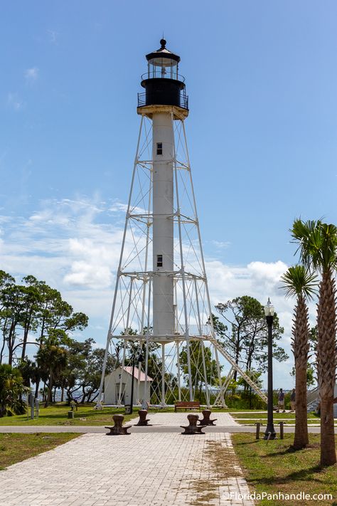 The Cape San Blas Lighthouse, located in the town of St. Joe, is a beautifully preserved and fairly recently moved lighthouse dating back to the early 1900s (after earlier iterations of the lighthouse were destroyed by storms or erosion). It is now a National Historic Site, and it's a picturesque spot to visit when you're in the area--particularly if you enjoy climbing a few stairs to enjoy a panoramic view. Florida Lighthouses, San Blas, Local Guide, Space Needle, Spring Break, Historical Sites, Cape, Lighthouse, Florida