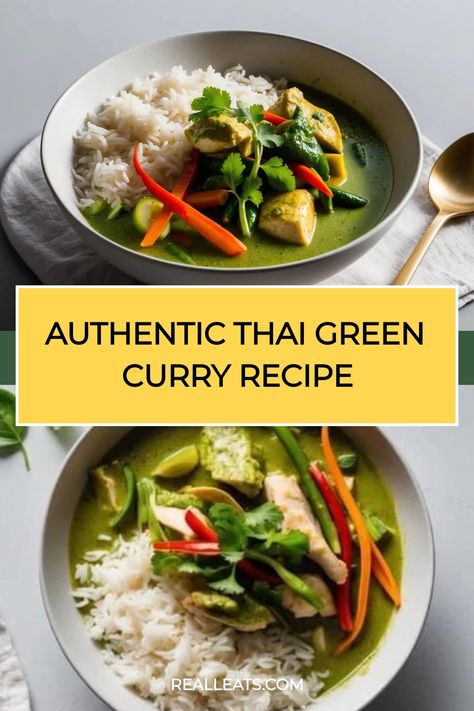 Make a vibrant Thai Green Curry with chicken, fresh veggies, and aromatic spices. Perfect for a delicious meal! Green Curry Recipes Thai Chicken, Green Curry Chicken Recipes, Green Thai Curry Chicken, Authentic Thai Green Curry, Thai Green Curry Recipe, Green Chicken Curry, Thai Green Chicken Curry, Thai Curry Recipes, Green Curry Recipes