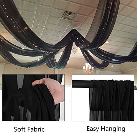 Ships within 24 Hours or Less! Buy This Product Form Our Website For Your Amazing Party! Ceiling Drapes for Parties 4 Panels 5ftx20ft Black Long Sheer Draping Fabric for Wedding Arches Curtains Stage Swag Tent Draping Halloween Decorations Shop at https://www.homepartyking.com/product/ceiling-drapes-for-parties-4-panels-5ftx20ft-black-long-sheer-draping-fabric-for-wedding-arches-curtains-stage-swag-tent-draping-halloween-decorations Swag Tent, Tent Draping, Ceiling Drapes, All Black Party, Ceiling Draping, Wedding Arches, Draping Fabric, Goth Wedding, Curtain Lights