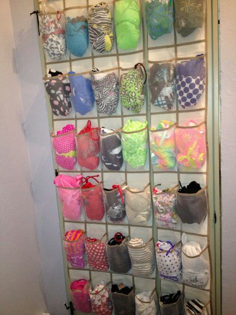 bathing suit organization!  so smart. Bathing Suit Closet Organization, Organizing Bikinis, Swimsuit Closet Organization, How To Store Bathing Suits In Closet, How To Organize Bathing Suits, Organizing Bathing Suits, Bathing Suit Storage, Bathing Suit Organization Storage Ideas, Swimsuit Storage