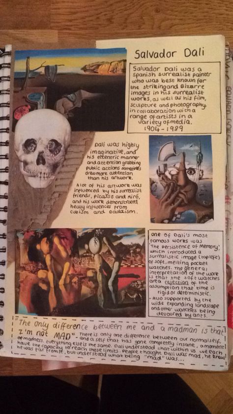 Research page Gcse Art Sketchbook Surrealism, Salvador Dali Artist Research Page, Salvador Dali Research Page, Surrealism Research Page, Artist Reaserch Page A Level, Sketchbook Topics, Artist Reaserch Pages, Gcse Ceramics, A Level Art Themes