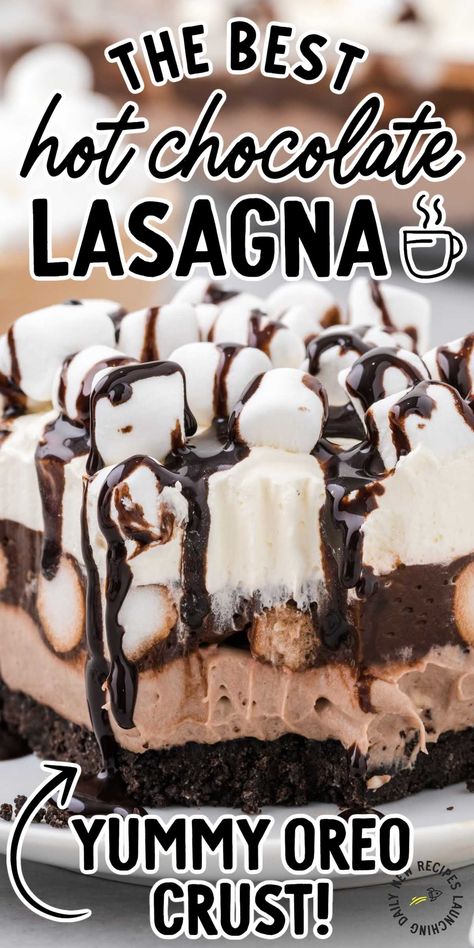 Chocolate Lasagne, Hot Chocolate Lasagna, Chocolate Lasagna Dessert, Hot Chocolate Desserts, Chocolate Lasagna Recipe, Fluffy Layers, Chocolate Lasagna, Layered Desserts, Chocolate Sandwich Cookies