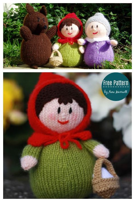 Little Red Riding Hood Doll Free Knitting Pattern Free Crochet Patterns Amigurumi, Knitted Amigurumi, Knitting Dolls Free Patterns, Knitted Dolls Free, Crochet Dinosaur Patterns, Knitted Doll Patterns, Knitted Toys Free Patterns, Crochet Fairy, Animal Knitting Patterns