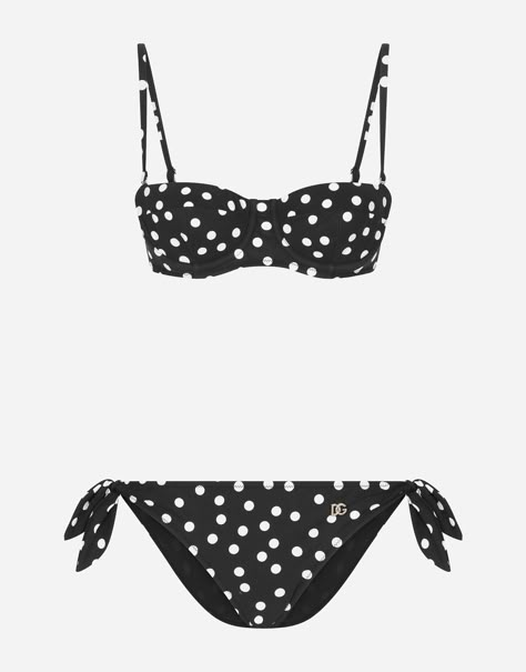 Polka-dot balconette bikini Dolce & Gabbana Bikinis, Bathing Suit Designs, Edgy Glam, Dg Logo, White Bikinis, Beach Swimwear, Black Swimwear, Print Placement, Black Polka Dot