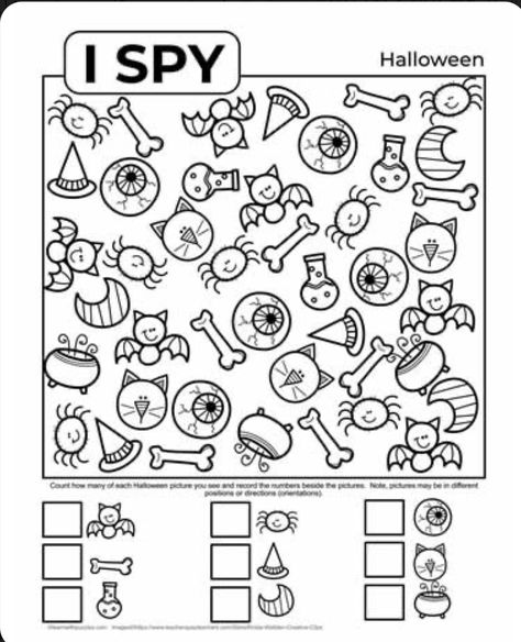 Kindergarten Activities Halloween, Halloween In Kindergarten, Halloween For Kindergarten, Day After Halloween Activities, Halloween I Spy Printable Free, I Spy Halloween Printables For Kids Free, Halloween Ispy, Diy Halloween Decorations For Kids, Halloween Worksheets Preschool